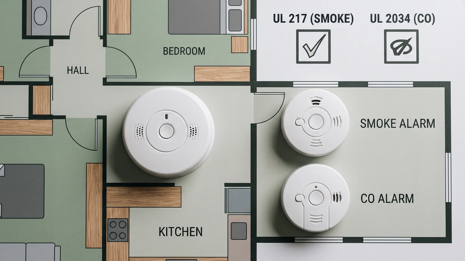 Alarma combinada comparada con detectores separados de humo y monóxido de carbono