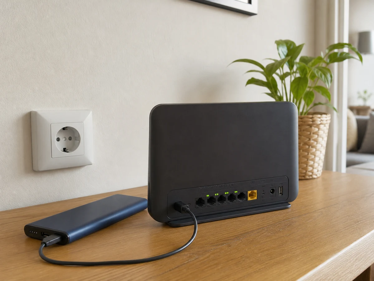 Cable USB conectado al router para mantenerlo encendido con una batería