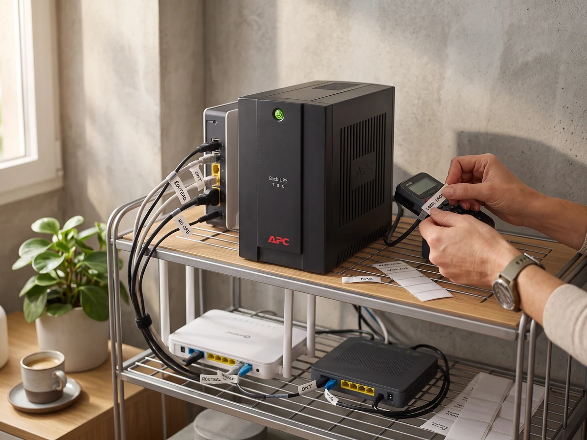 APC Back-UPS BX700U-GR situado cerca del router doméstico