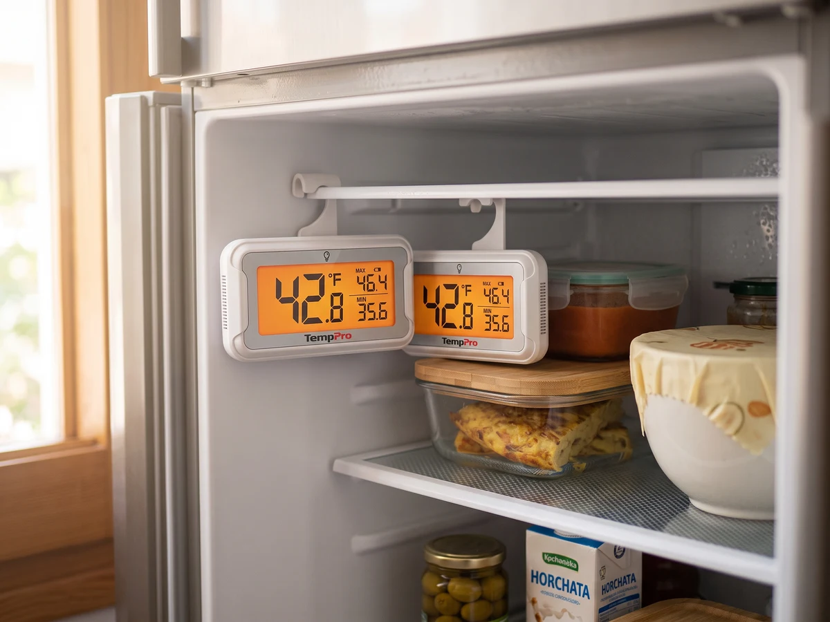 Termómetro ThermoPro TP110 colocado dentro de una nevera